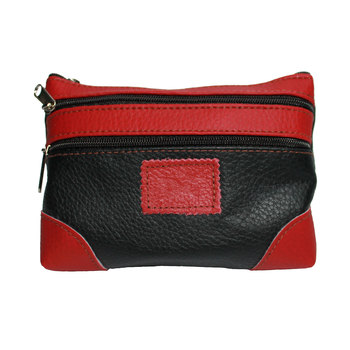 Red and black leatherette's change purse 3 zippers